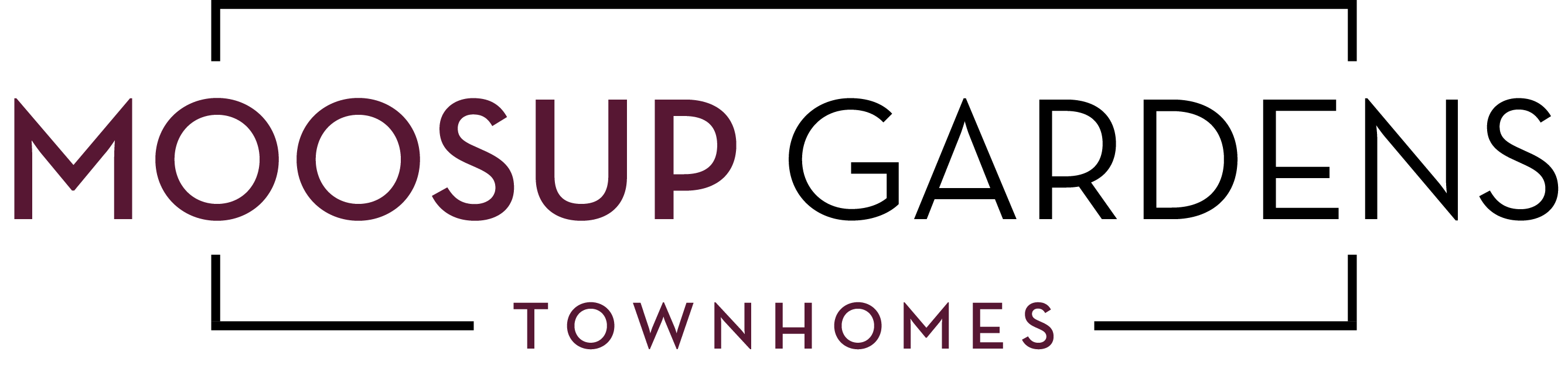 A logo with the words "Moosup Gardens" and "Townhomes" written in stylized fonts.